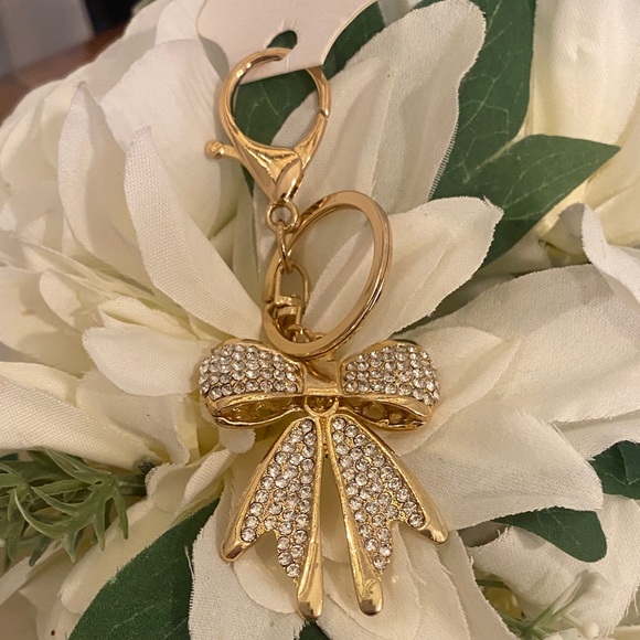Gold Bow Keychain with Rhinestones - Picture 1 of 7